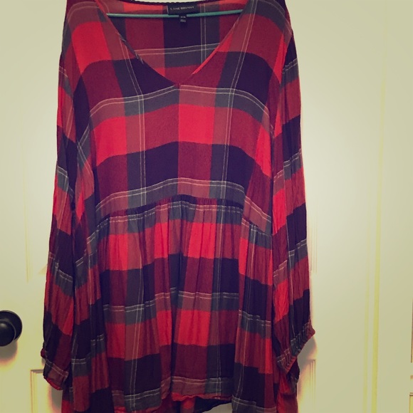 Lane Bryant Tops - Lane Bryant Red & Grey Plaid Babydoll Top 26/28
